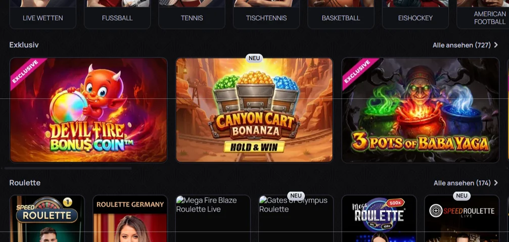 Spin exklusive Casino-Spiele